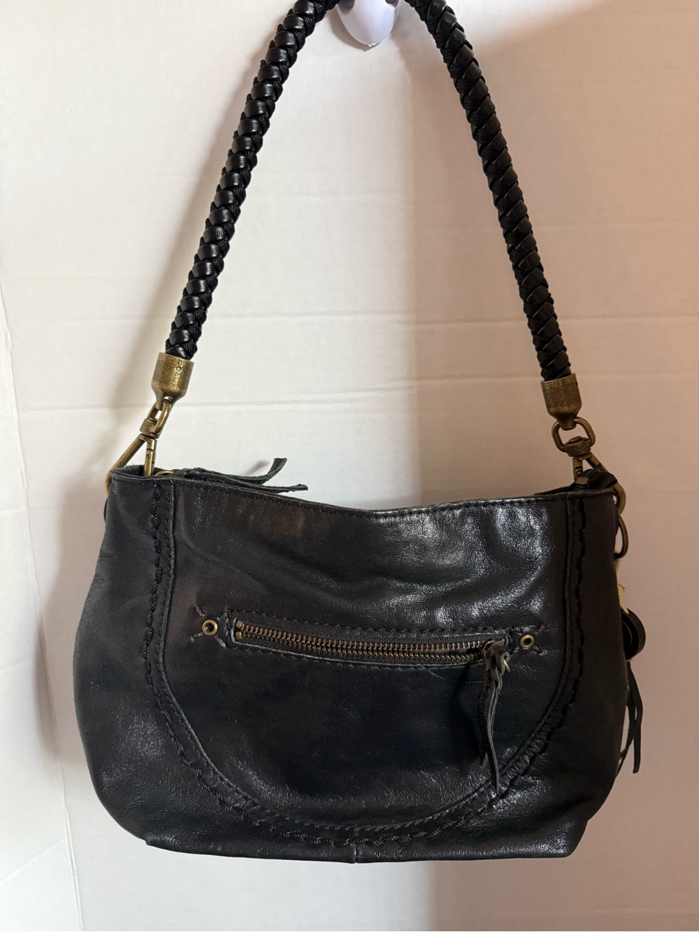 The Sak Black Braided-Handle Leather Shoulder Bag